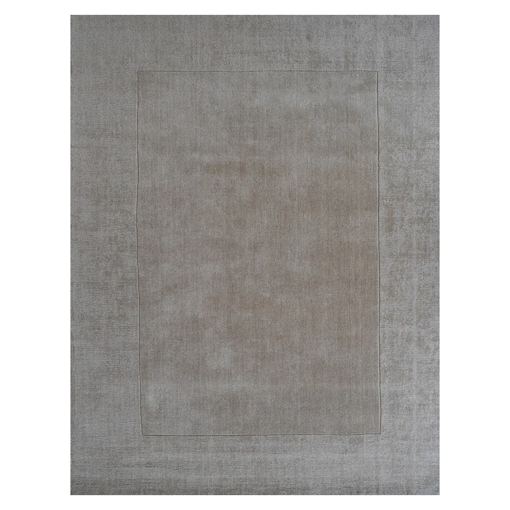 Handloom Plain Carved Border Wool Rugs in Beige